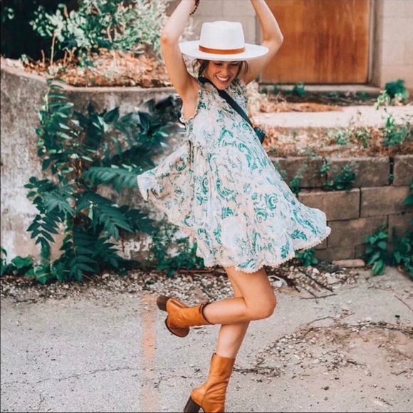 Boho Floral Gypsy Print Tank Ruffle Mini Dress - Picture 7 of 7